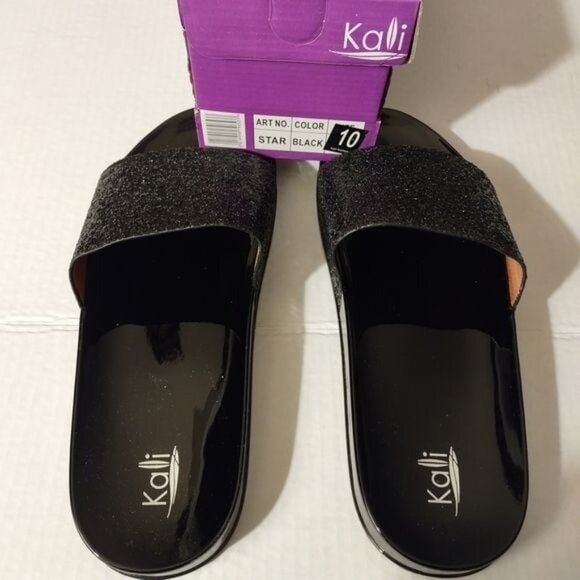 Kali Women's Black Glitter Slide Sandals Size 10- Comfortable Casual Shoes-NEW - Picture 3 of 9